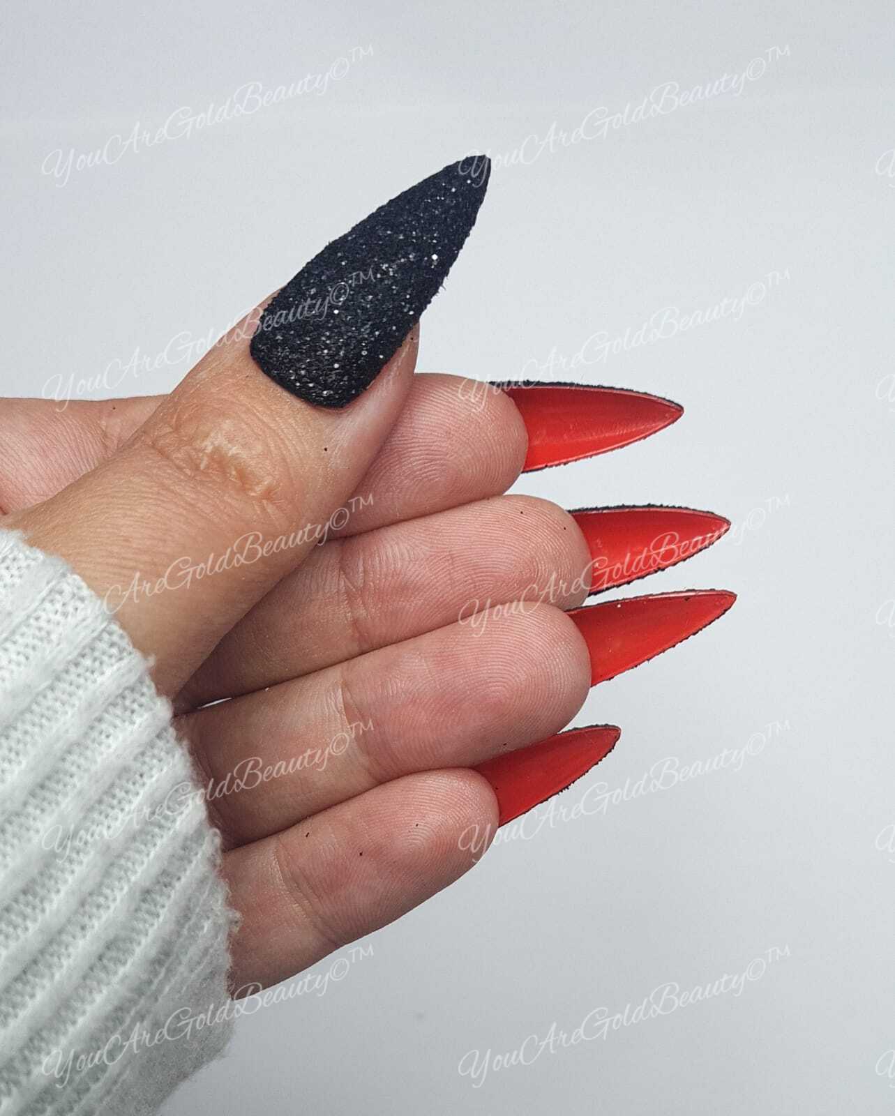 Red Bottom Nails Glitter Black Nails Red Bottom stiletto shape nails black glitter nails 
