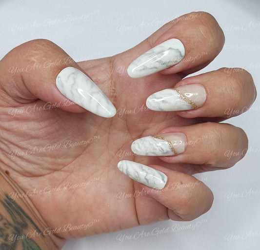 Marble nails design Press on nails uk long almond shaped nails, Marble nail design, coffin nails, russian nails, coffin shaped nails, white nails, press on nails uk, white marble nails