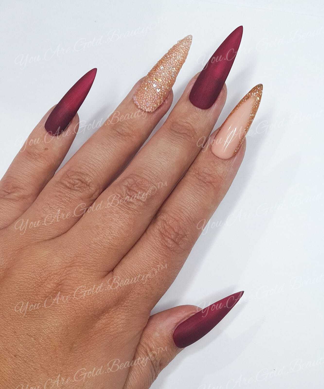 Wine Red Press On Nails UK Stiletto shaped nails 