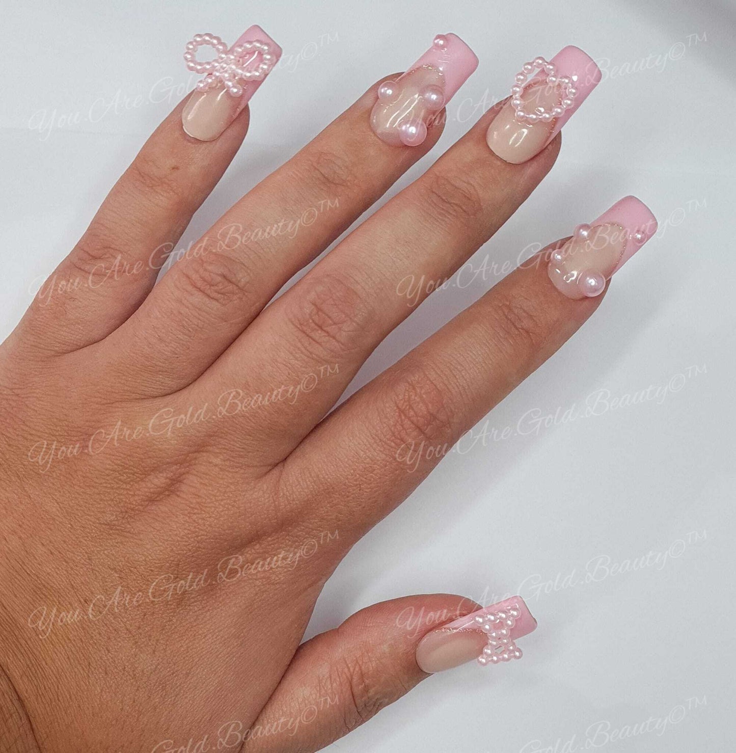 pearl nail designs pink press on nails french tip nails with glitter