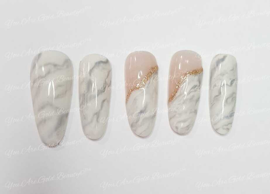 Press On Nails UK - Blanca - Long Almond White Marble Nails