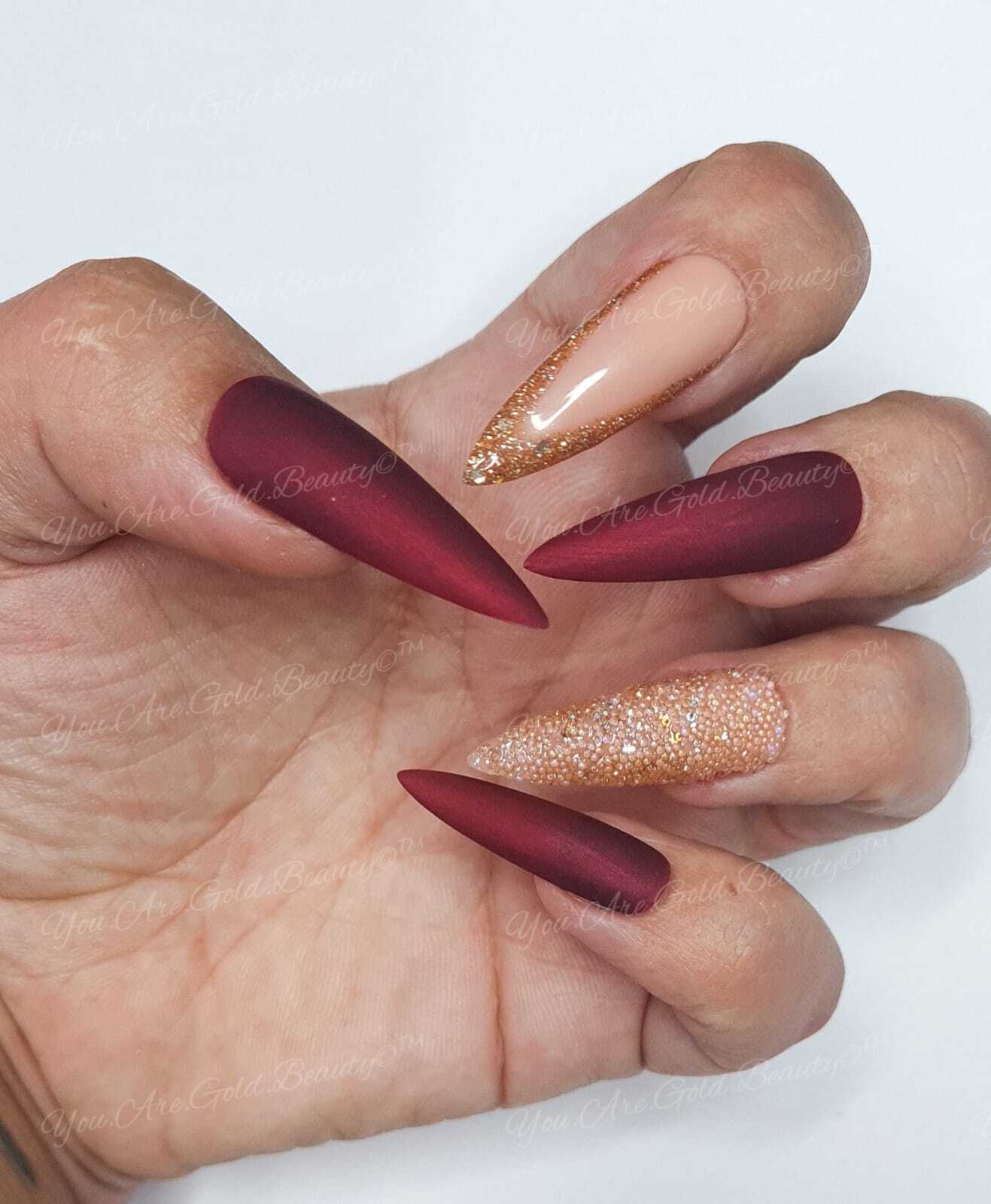 Wine red Stiletto Shaped Press On Nails UK 