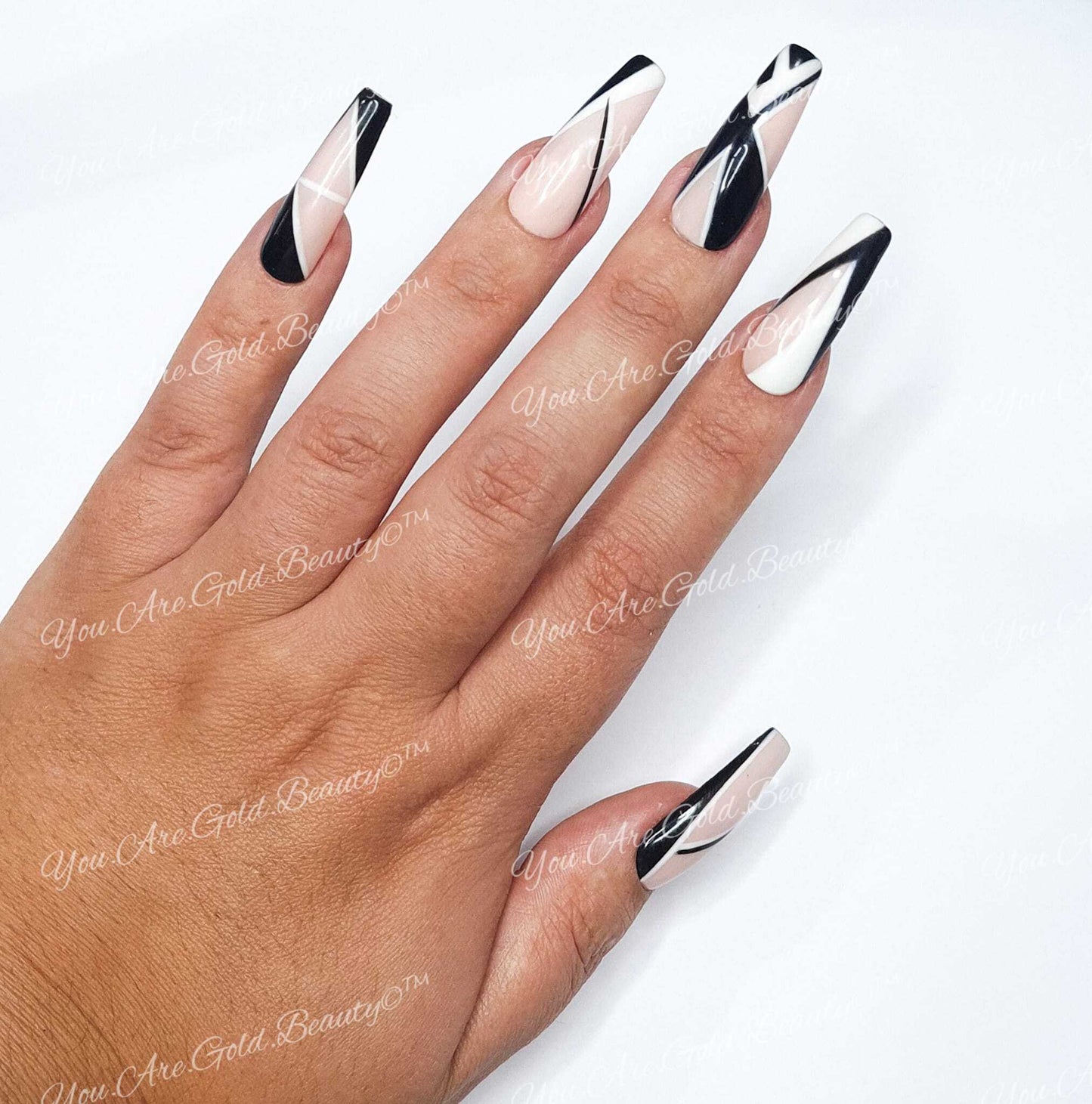 aztec design nails black and white coffin nails press on nails uk