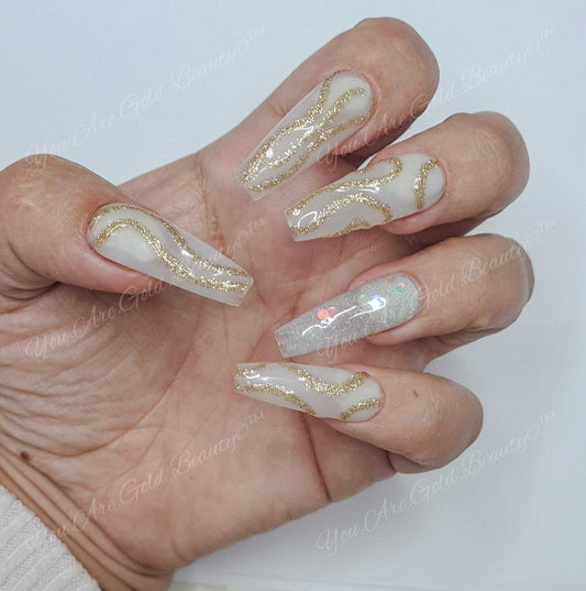 Gold coffin nails clear press on nails uk gold glitter nails