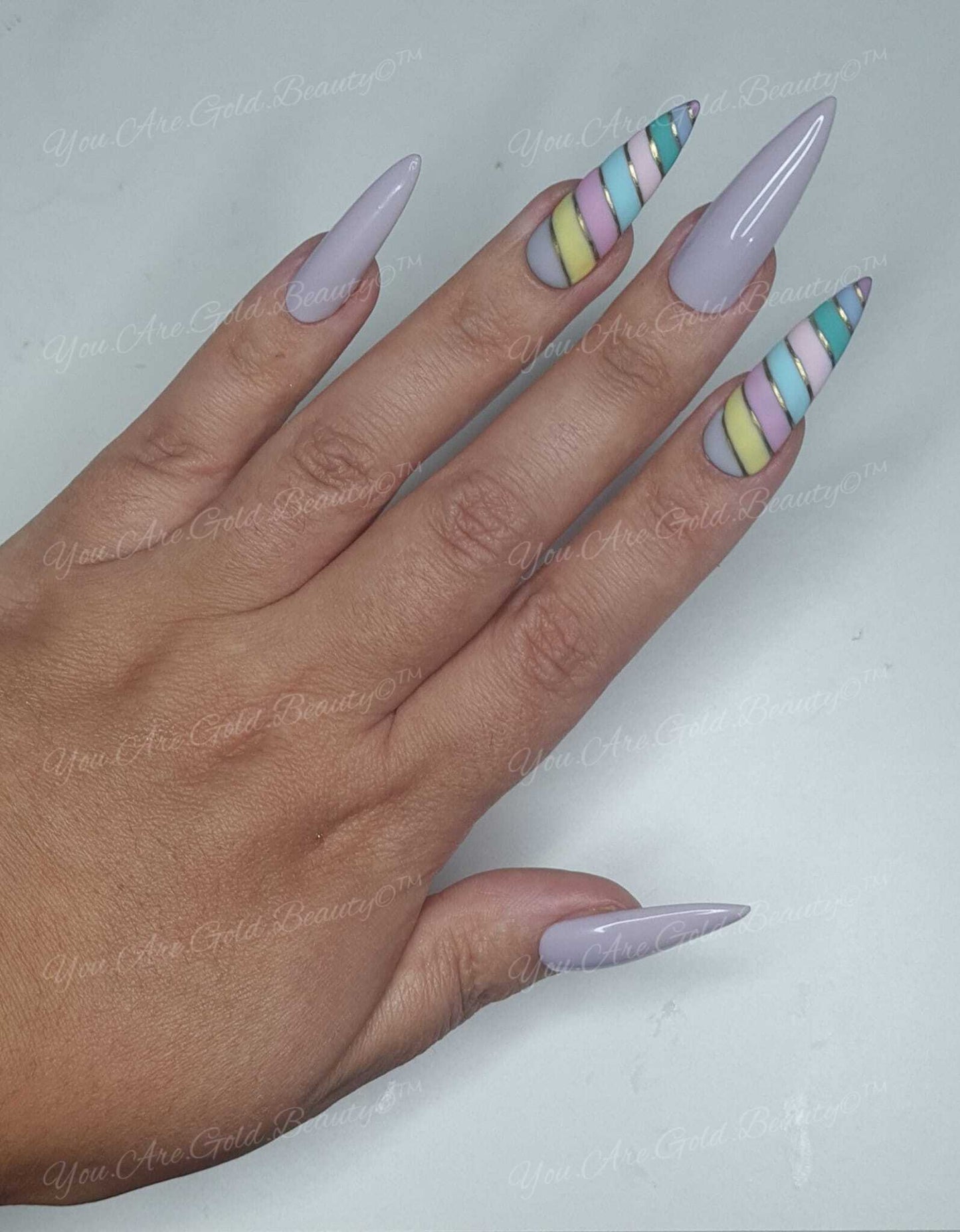 Luxury press on nails uk stiletto shaped purple pastel nails full cover gel tips