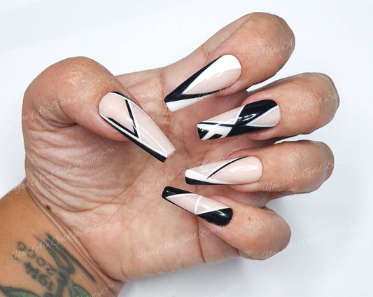 Black and white press on nails uk coffin shaped nails black and white nails, aztec nail designs, coffin nails, coffin shaped nails, press on nails uk 