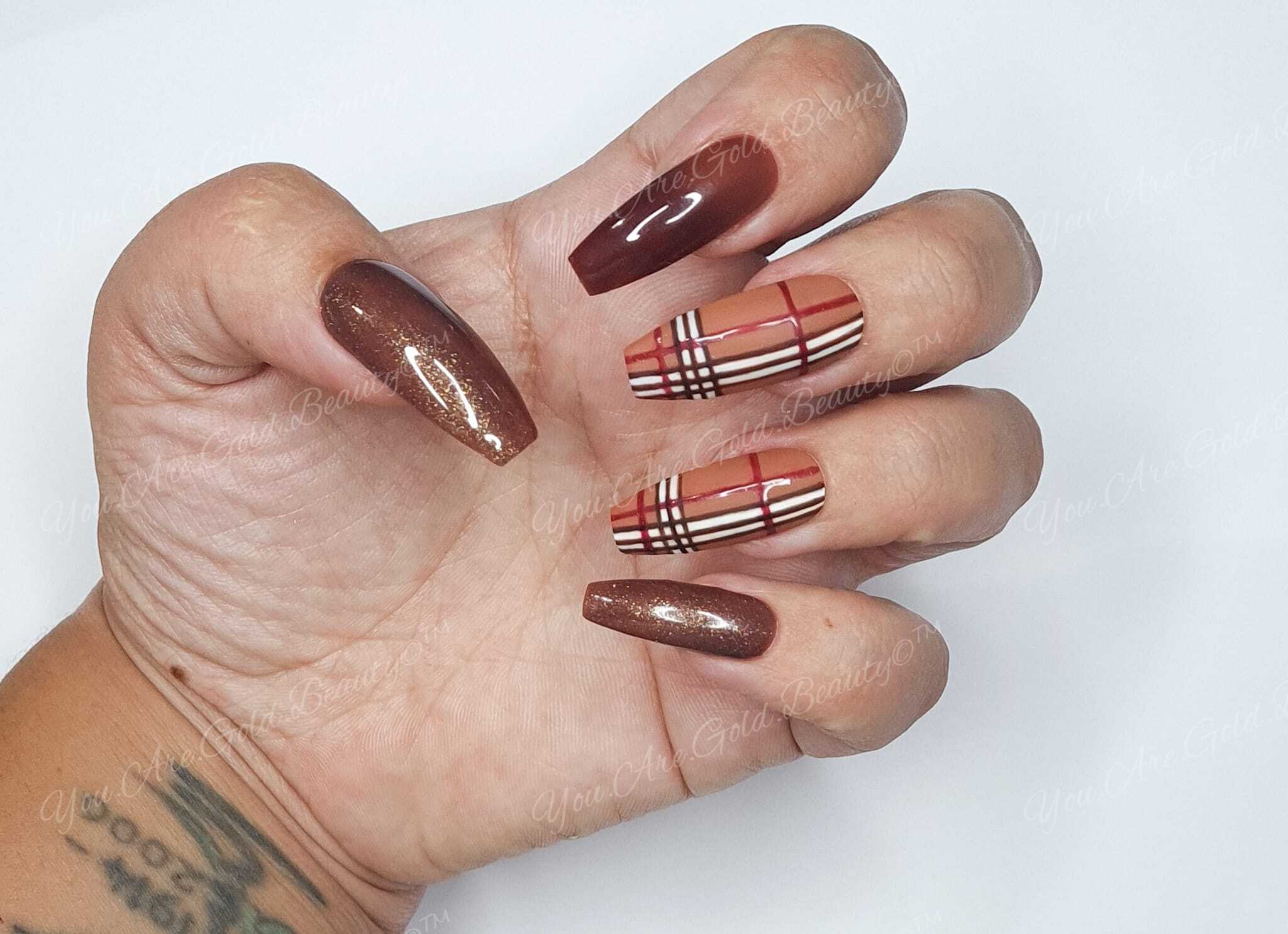 Burberry plaid nail art design: Striping tape manicure tutorial for  beginners - Cosmetopia Digest Beauty and Makeup Blog