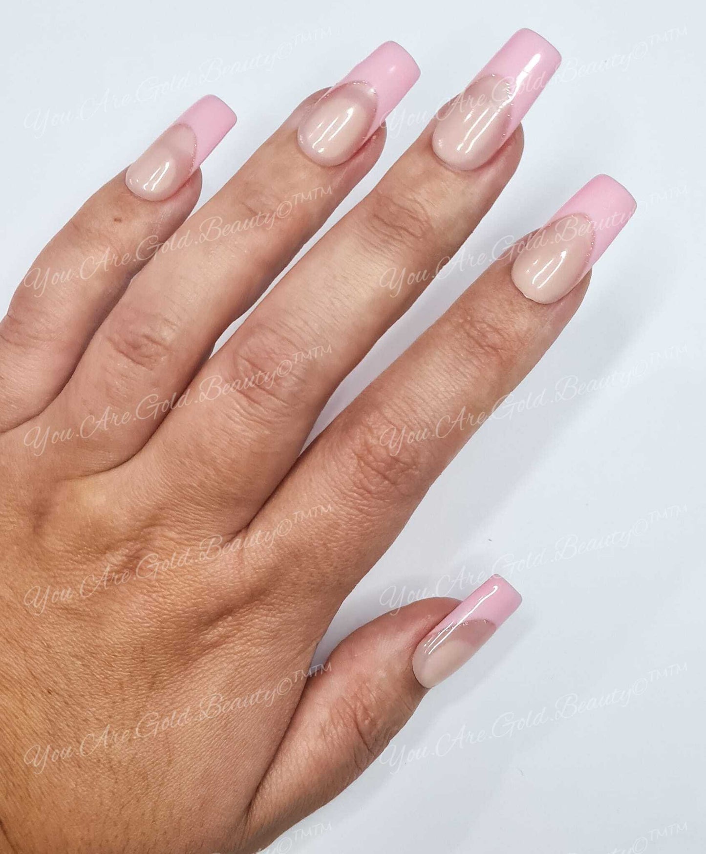 baby pink french tip nails with glitter Medium square nails press on nails uk, pink square nails, glitter pink nails, square nails, square shaped nails, press on nails uk, pink french tip nails, pink glitter nails