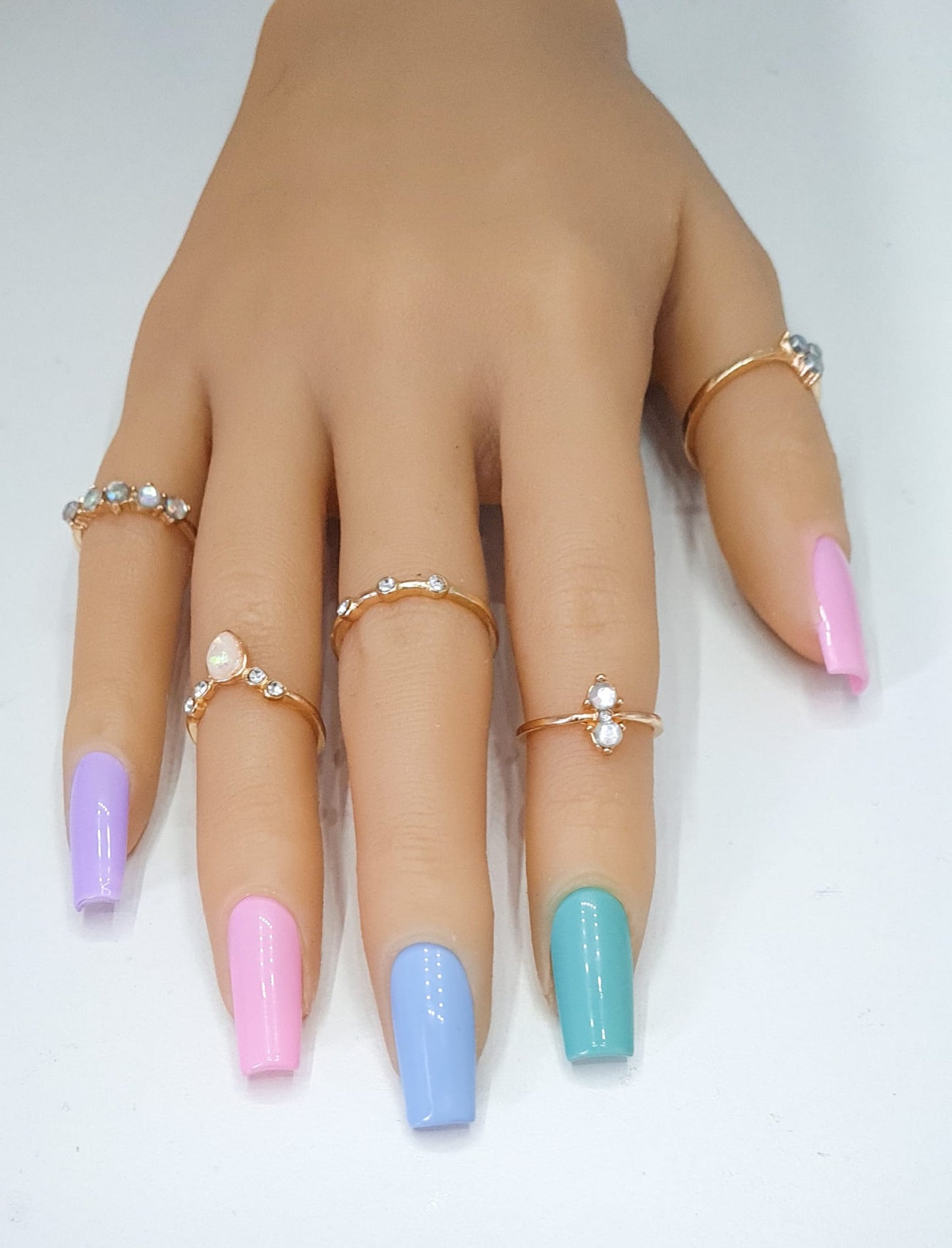 Press On Nails UK-Aliana-Medium Square Nails Pastel Multicolour