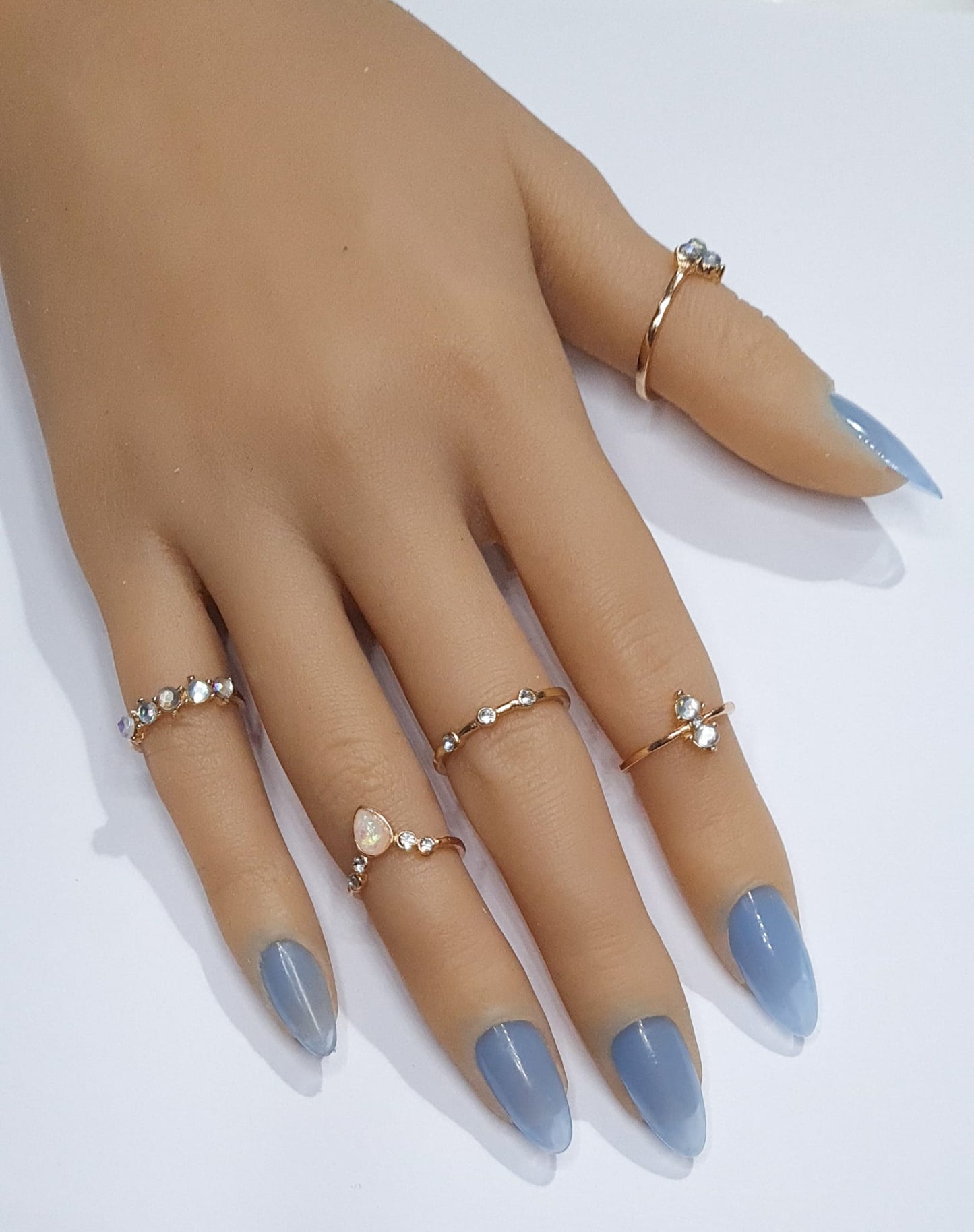 Press On Nails- Almond Shaped Basic Sky Baby Blue spring summer collection full cover gel tip luxury false nails salon quality hand painted custom made uk