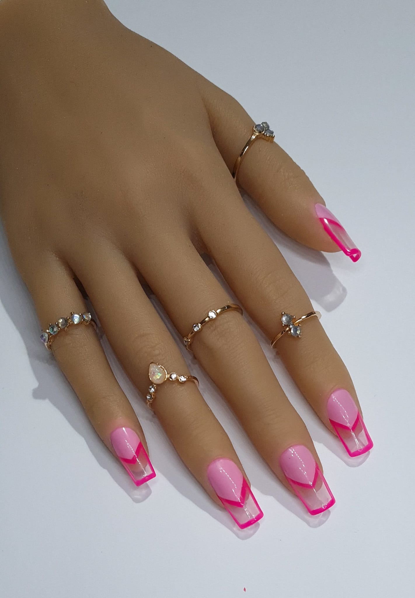 Press On Nails- Medium Square Shaped Hot Pink French Tip Spring/Summer 2023 collection full cover gel tip luxury false nails salon quality hand painted custom made uk