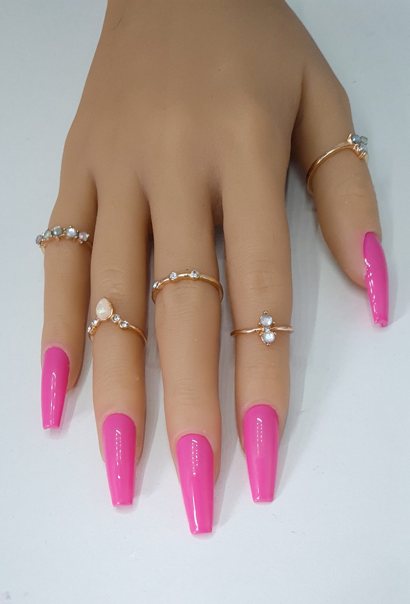 Press On Nails UK-Rosalina- Coffin Nails Basic Hot Pink