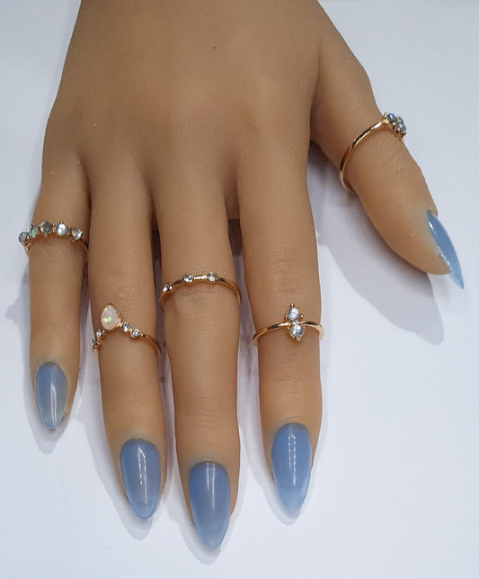 Press On Nails- Almond Shaped Basic Sky Baby Blue spring summer collection full cover gel tip luxury false nails salon quality hand painted custom made uk
