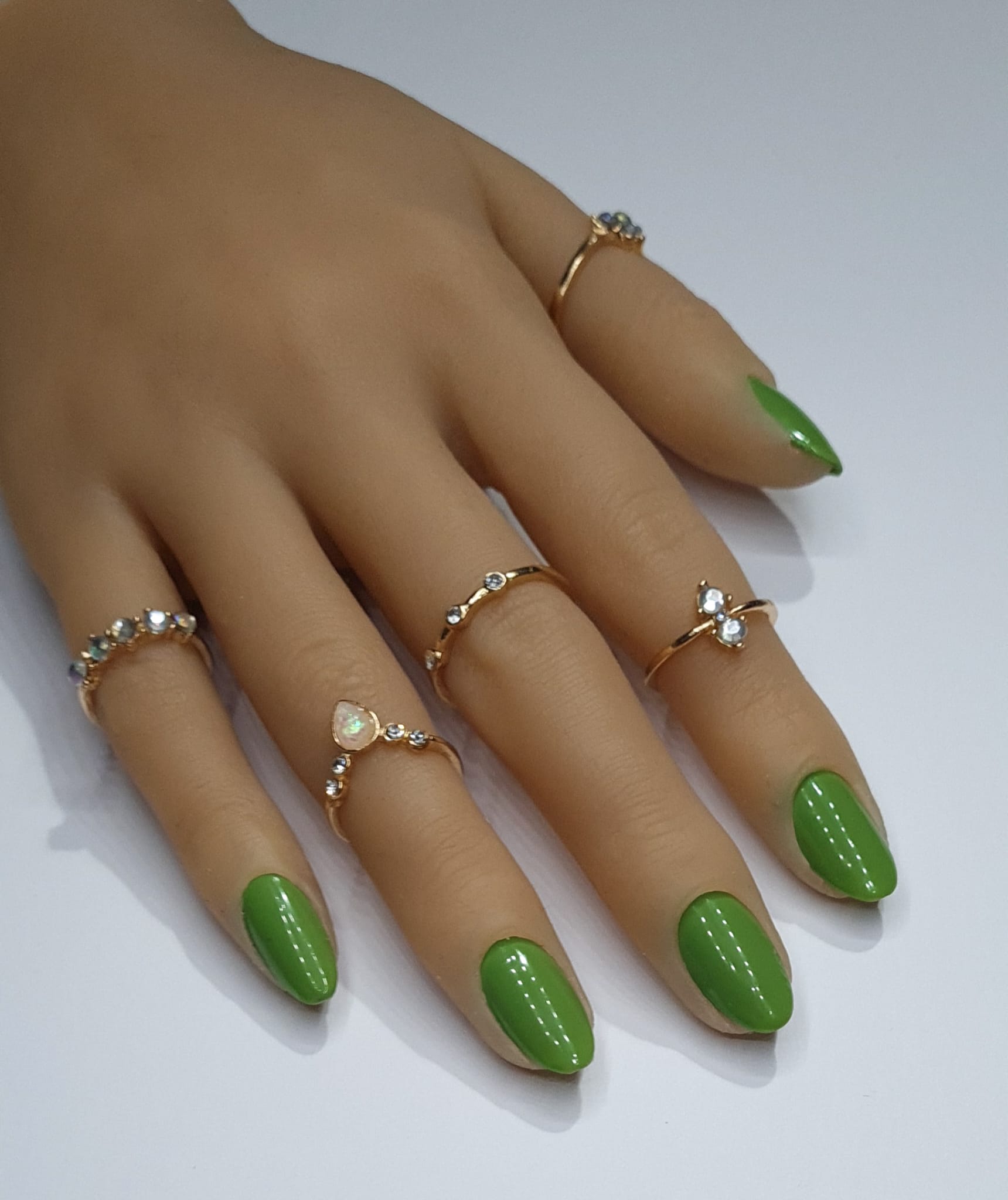 Press On Nails- Extra Short Almond Shaped Basic Grass Green Spring Summer Collection plain full cover gel tip luxury false nails salon quality hand painted custom made uk